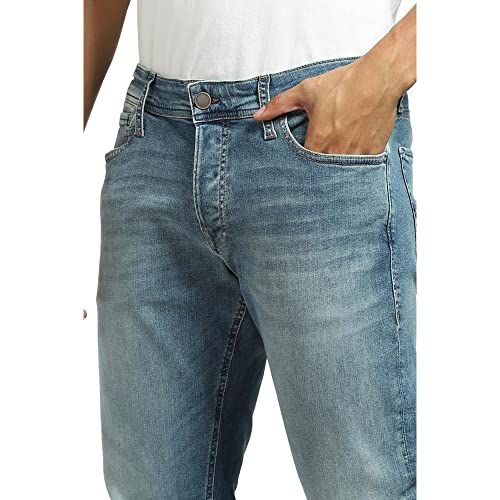Image of JACK & JONES Mid Wash Cotton Slim Fit Mens Jeans (Blue, 34)