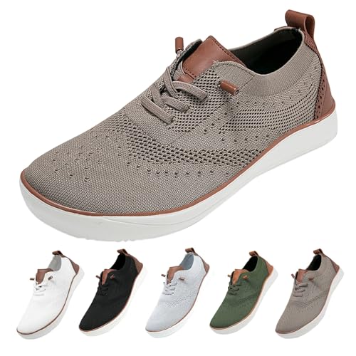 kostymskor herr, fritidsskor herr, mjuka halvskor, promenadskor, lätta träningsskor, ventilerande snörskor, platt sula, tygskor, enfärgade sportskor, herrskor, extra breda, BRUN, 46 EU