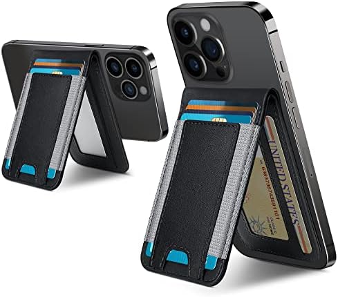 2-in-1 Magsafe Wallet, Up-grade with iPhone Wallet and Adjustable Stand, Open ID Window, Magnetic Wallet for iPhone 14 Pro Max/14 Pro/14/14 Plus/13/12 Series, 9 Cards Holder, Vegan Leather, Black