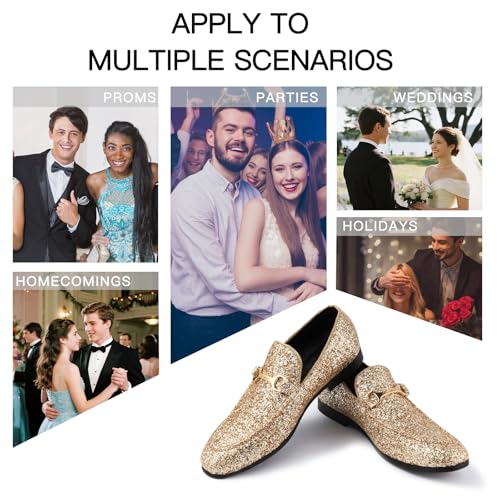 Men's Penny Slip-on Glitter Loafer Metallic Cap Toe Tuxedo Dress Shoes Sparkly Sequins Smoking Slipper Prom Party Wedding Comfortable Lightweight3