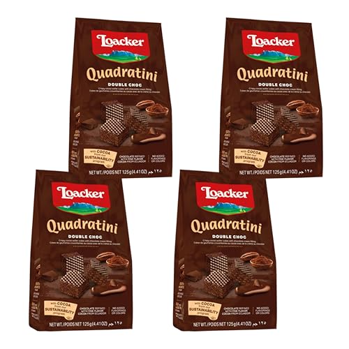 【4袋 ダブルチョコ】ロアカー クワドラティーニ ウエハース 海外 お菓子 Loaker チョコレート カカオ ココア 7RabbitRiograndeオリジナルステッカー付 【商標登録番号 第6667215】