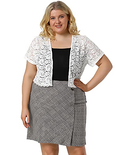 Image of Agnes Orinda Plus Size Bolero Shrugs for Women Lightweight Open Front Short Sleeve Cropped Lace Cardigan