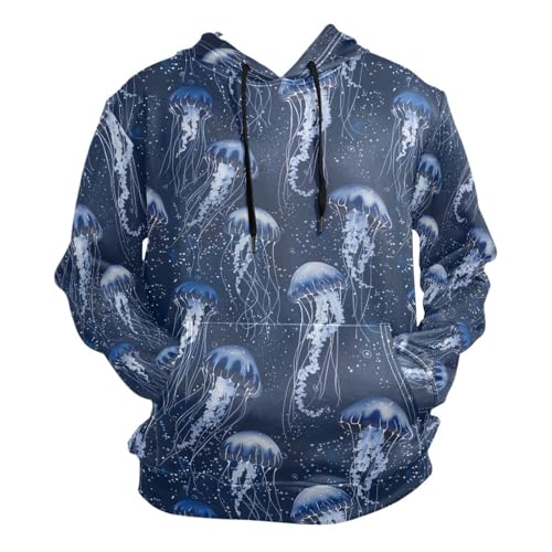 ALAZA Jellyfish Blue Men’s Hoodie Sweatshirt Casual Long Sleeves Soft Pullover with Pocket