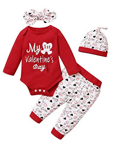 Aslaylme Baby Boys Girls Valentine's Day Outfit My 1st Valentine's Day Bodysuit (Red,12-18 Months)