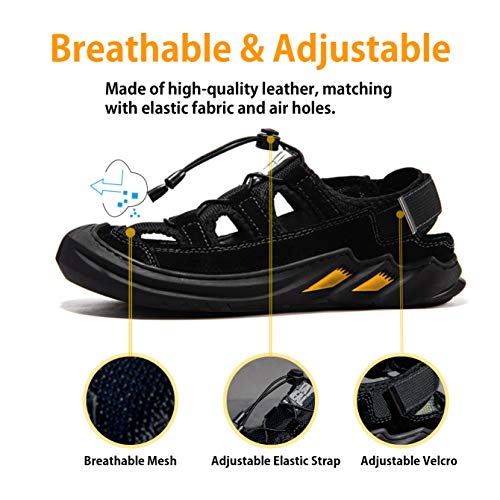 Qiucdzi Men's Outdoor Hiking Sandals, Closed Toe Athletic Sport Sandals Water Shoes Waterproof