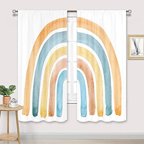 Cinbloo Rainbow Curtains For Baby Girls Bedroom Decor Rod Pocket 42W X 63L Inch Yellow Blue Rainbow Wall Art For Kids Nursery Playroom Cute Cartoon Colorful Living Room Window Drapes Fabric 2 Panels #TOP3