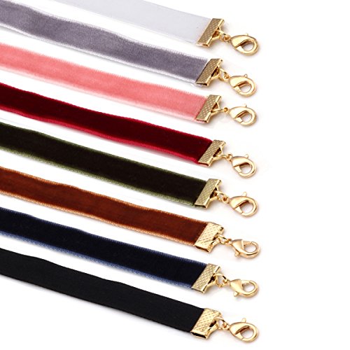Eigso 6-10 Pcs Gothic Velvet Ribbon Chokers Necklaces for Women Men Gothic Tattoo Lace Adjustable Choker Set2