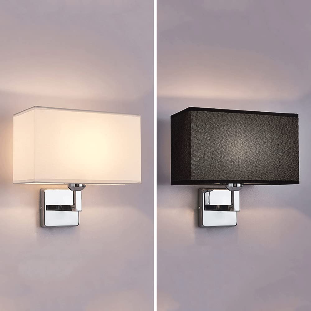 Applique Da Parete Quadrata In Tessuto - Lampada Da Lettura, Interni, E27, Cromato, Per Camera Da Letto E Soggiorno
