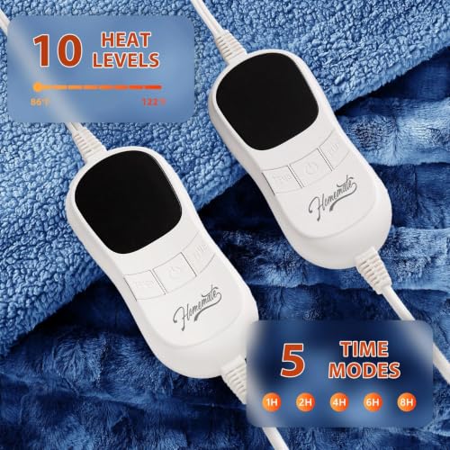 Image of Homemate Electric Heated Heating Blanket King Size 100 inchx90 inch Dual Control | ETL Certified 2 /4 /6 /8H Auto-Off 10 Heat Level Overheat Protection Machine Washable FauxFur Sherpa,Cold Room Cold Sleeper Gift