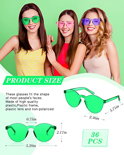 Xuhal 36 Pairs Colored Sunglasses Round Fun Transparent Candy Color Rimless Sunglasses Party Colored Glasses Tinted Eyewear Colorful Retro Eyeglasses for Women Men, 6 Colors2