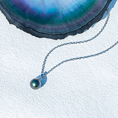 9-12MM Genuine Tahitian Black Pearl Necklace, AAA Quality Handpicked Nature Tahitian Black Pearls, 18K Solid White Gold/Yellow Gold Pendant, 40+2+3mm Adjustable Sterling Silver Chain4