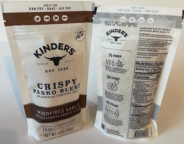 Kinders Crispy Panko Blend Seasoned Coating Mix Buttery Buffalo, Buttermilk Ranch, Woodfired Garlic (3 pack) with 7" cooking tong - 4 Items!