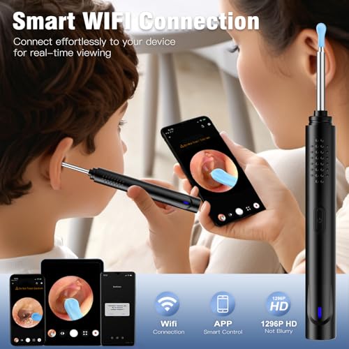 Ear Wax Removal, Ear Cleaner with Camera with 1296P, Earwax Removal kit with 9 Ear Pickand 8 Traditional Tools, Built-in WiFi lP67 Waterproof, Ear Cleaning Kit foriPhone,iPad,Android (Black) - Image 3