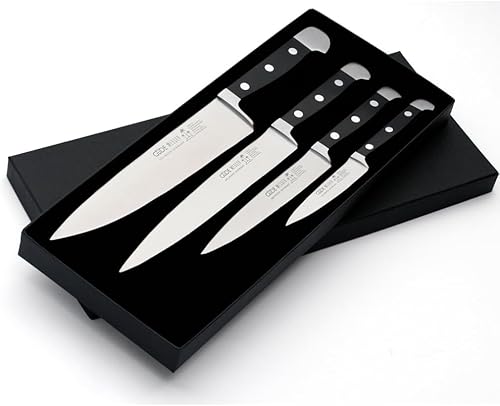 Güde Alpha Series - Juego de cuchillos forjados y afilados a mano, 4 piezas, Hostaform, fabricado en Solingen, Alemania desde 1910
