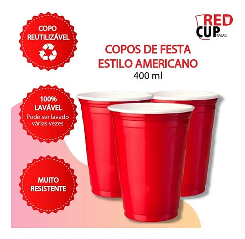 100 Copos Americanos Vermelhos 400 ML Red Cup Party Beer Pong