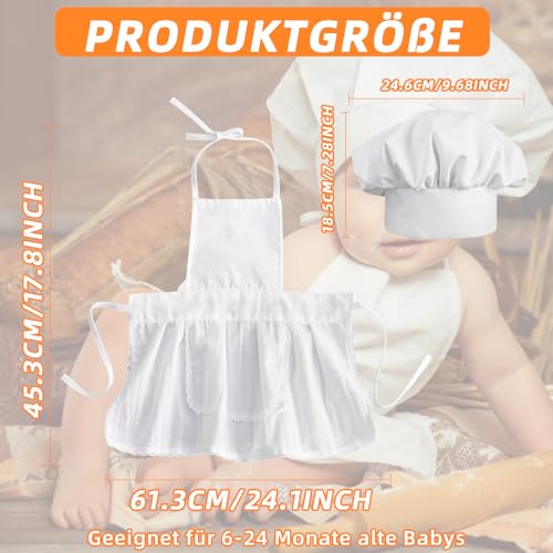 Notoke 2 Stück Baby Koch Outfit, Süßes Säugling‌-Kochkostüm, Weiße Baby-Kochmütze und Schürze, für 6–24 Monate ‌Kleinkind‌, als Fotografie-Requisite für Neugeborene, Kleinkinder
