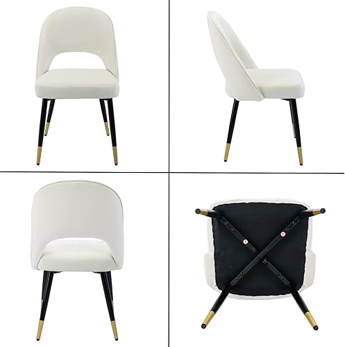Miniatura 8 de HEAH-YO Juego de 2 sillas de comedor modernas, sillas laterales tapizadas de terciopelo marfil sin brazos con respaldo abierto y patas de metal,