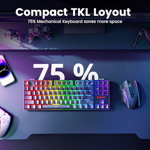 Image of Redragon Wireless Gaming Keyboard, BT /2.4Ghz Tri-Mode Mechanical Keyboard with Aluminum Pannel, Hot-Swap Red Switch, Programmable 87 Keys TKL, LED Rainbow Backlit - K552-KRS