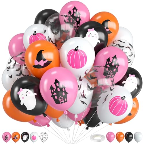 Image of Halloween Balloons,12 Inch Pink Orange and Black Balloons for Pink Halloween Baby Shower Birthday Wedding Engagement Gender Reveal Party Decorations