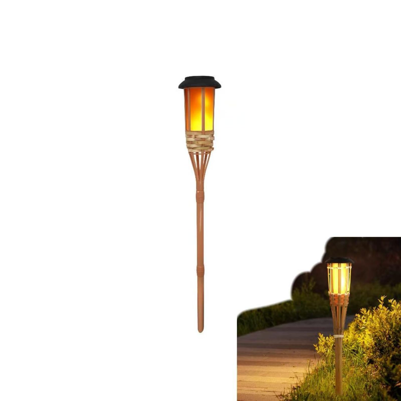 Antorcha Solar de Bambú para Exteriores 12 LEDLuces, Lámpara de Antorcha de Jardín, Linterna para Patio y Césped, Luz Decorativa para Fiesta al Aire Libre，luces solares led exterior jardin