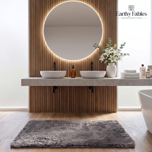 Image of Earthy Fables Plush Microfiber Bath Mat, Quick Dry, Anti-Skid, Water Absorbent, Non-Slip, Machine Washable Floor Rug, Shower Mat, Door Mat for Bathroom, Bedroom, 75 x 45 cm - Grey