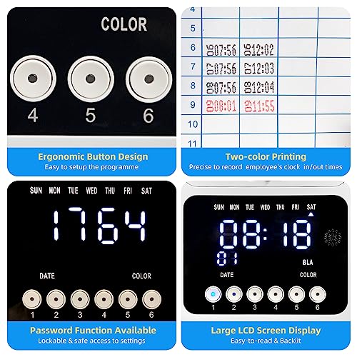 Image of TooCust Time Clock with Passcode, Auto-Align Time Clocks for Small Business, Time Clock Punch Machine with 50-Piece Time Cards, and One Ink Ribbon Cartridge