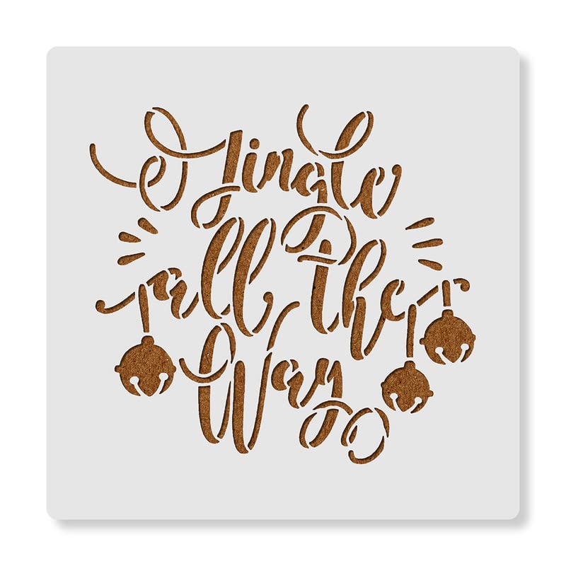 Stencilia Jingle All The Way Stencil for Craft Painting, Scrapbooking | Small Size 6x6 inch Reusable Stencils for Painting on Wall, Fabric, Wood, and DIY Art Projects