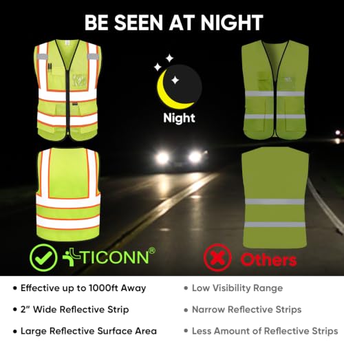 Image of TICONN Reflective Safety Vest High Visibility Class II Mesh Vest for Women & Men Meets ANSI Standards
