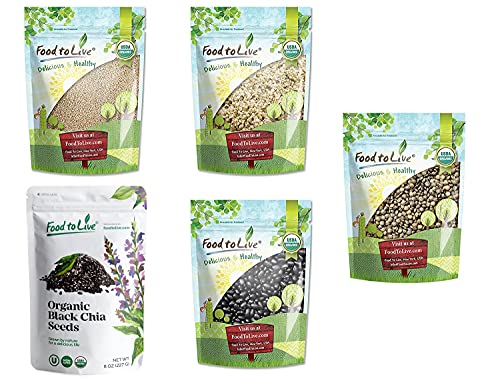 Organic Beans & Seeds in a Gift Box â€” Organic White Quinoa, Organic Hemp Seeds, Organic Chia Seeds, Organic Black Beans and Organic French Green Lentils