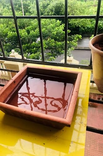Image of Earthen Pot Terracotta Bird Bath,Square Shape Earth Brown