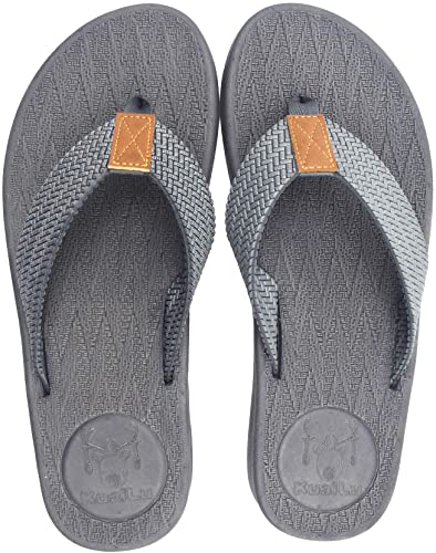 KuaiLu Chanclas Hombre Verano Playa Piscina Goma Flip Flops Caballero Comodas Piel Planas Caminar Cuero y Tela Sandalias De Dedo Antideslizante Yoga-Espuma Chancletas Gris 43 Cover
