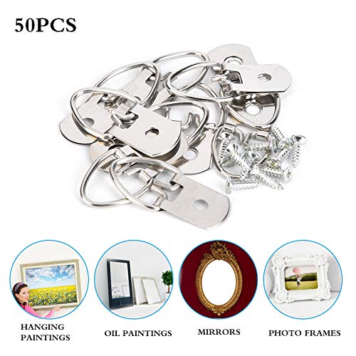 Image of 50 Sets Picture Hangers Kit with Screws, D Ring Picture Hangers Picture Frames Double Holes Clasp Picture Hanging Hardware Picture Hooks Picture Hang Solutions for Clock, Paintings (B)