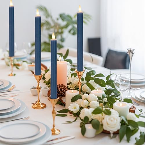 Image of Flameless Taper Candles with Remote, Real Wax Battery Operated LED Candles Set with 3D Flickering Flame, 9.6 inch Realistic Dripless Candlesticks for Wedding Home Decor, 3 Pack Blue