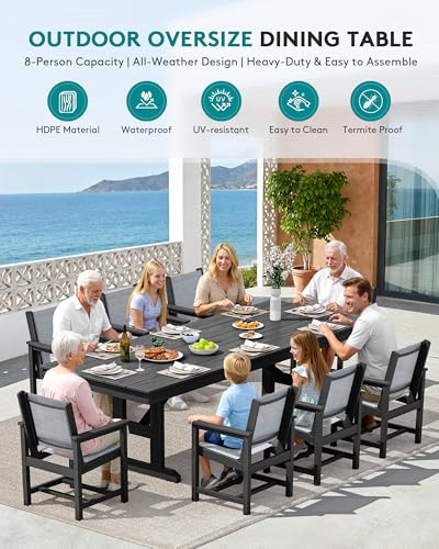 Image of SERWALL Outdoor Textilene Sling Dining Chairs Set of 2, Black