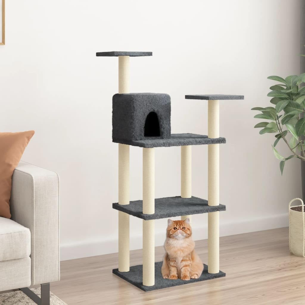 vidaXL Rascador para Gatos con Postes de Sisal Gris Oscuro 119 cm Mascotas