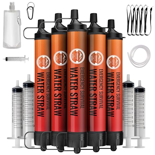Straw Water Filter 5 Pack – Outdoor Camping & Hiking Survival Gear Kit for Family Use, Ultra-Light Personal Filter Straws for Backpacking, Travel, Bug-Out Bags and Emergency Preparedness