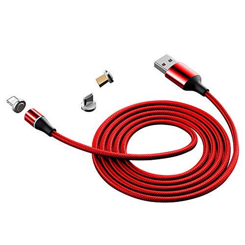 LAMA - Cable de carga magnético (2 m, redondo, 7 pines, 3 en 1, cable multiUSB para carga rápida y sincronización de datos, compatible con Micro USB/Lightening/Type C, color rojo