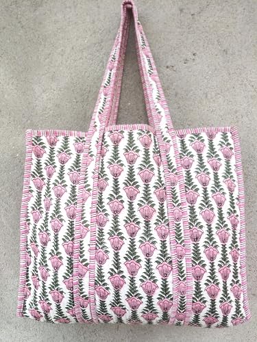 Bolso de algodón grande con diseño floral acolchado miniatura 2