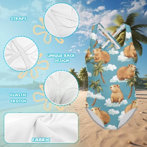 Image of Girls One Piece Swimsuits Axolotl Cross Back Swimwear Beach Summer Quick Dry Beach Bathing Suit