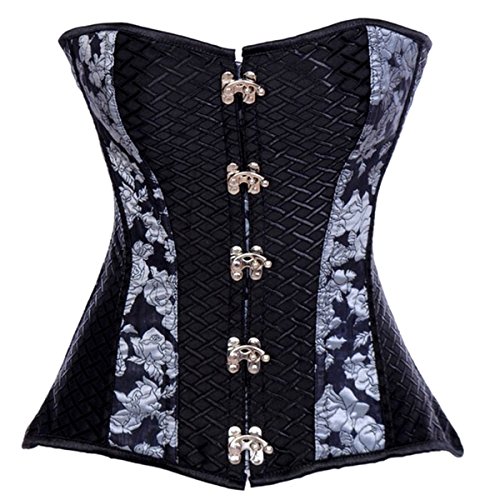 SiaLinda: Überbrust Korsett Farah, schwarz Silber, Brokat, elegant, Topqualität (5XL, schwarz Silber)