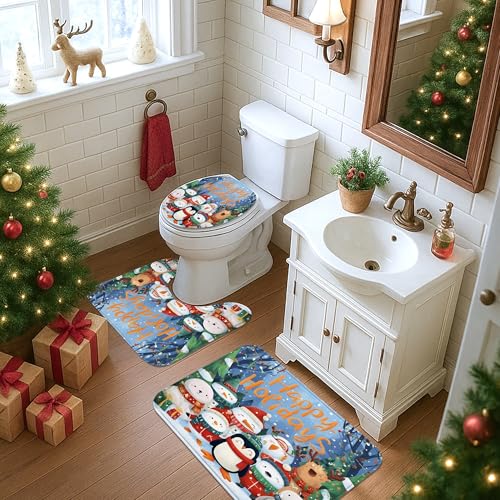 Rideau de douche renne de Noël en textile lavable et étanche