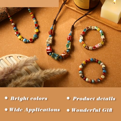 4 Pcs Boho Beaded Necklaces Bracelets for Women Bohemian Hippie Jewelry Ceramic Long Multicolor Chunky Beaded Necklace Vintage Bracelet Colorful Jewelry Gift for Women3