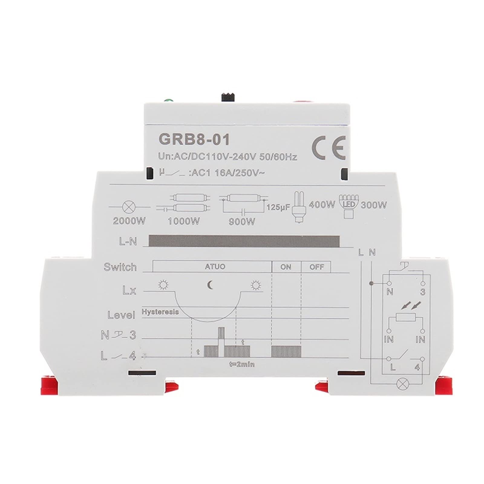 GRB8-01/02 Interruptor crepuscular con Sensor AC110V-240V Temporizador fotoeléctrico Relé del Sensor de luz(GRB8-02 AC110-240V)