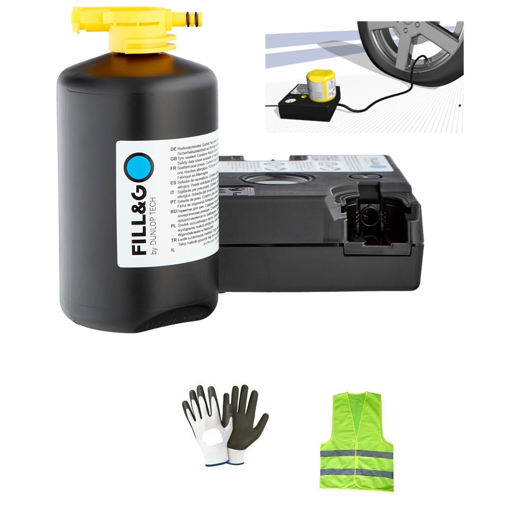 Kit ANTIPINCHAZOS con LIQUIDO Kit DE INFLADO Y REPARACIÓN AUTOMÁTICA con Bomba DE Aire ELÉCTRICA Y LÍQUIDO SELLANTE DE 450 ML para Coches, SUV, Todoterreno, Motos