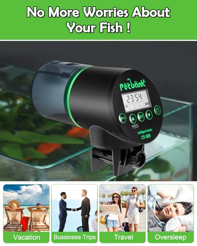 Petbank Futterautomat Aquarium, Fischfutterautomat Automatischer Fischfutterspender mit USB-Ladekabel, Fisch Futterautomaten für Aquarium Fischtank Schwarz