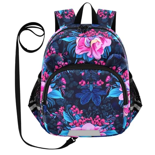 Orchid Berry Foliage Dark Toddler Harness Backpack for Boys Girls 3-6 Years Kids Backpack with Anti Lost Safety Leash Baby Travel Bag for Walking Travel Preschool