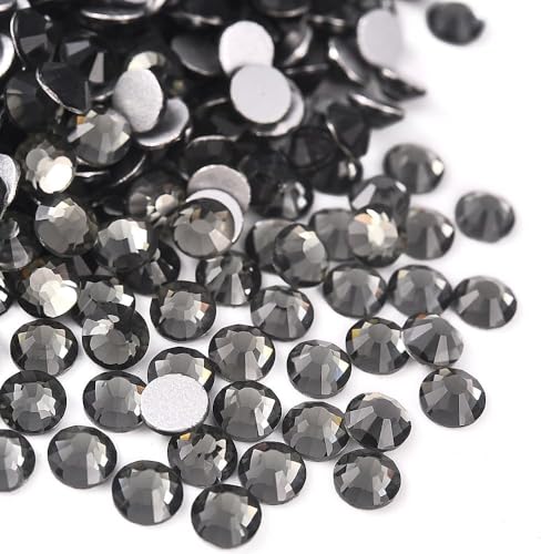 Image of 2880pcs Transparent Gray Glass Flatback Rhinestones for Nail Art Crafts, Multi-Size Round Crystal Gems for DIY Decoration 2-4.8mm SS6-20 Black Diamond