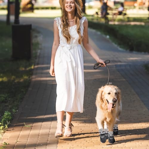 Hundeschuhe 2 Paar Hundeschuhe Pfotenschutz Outdoor Schwarzbär Hundesocken Anti Rutsch mit Verstellbarem Klettverschluss Gegen Pfotenlecken,für den Innen-und Außenbereich Geeignet(L)
