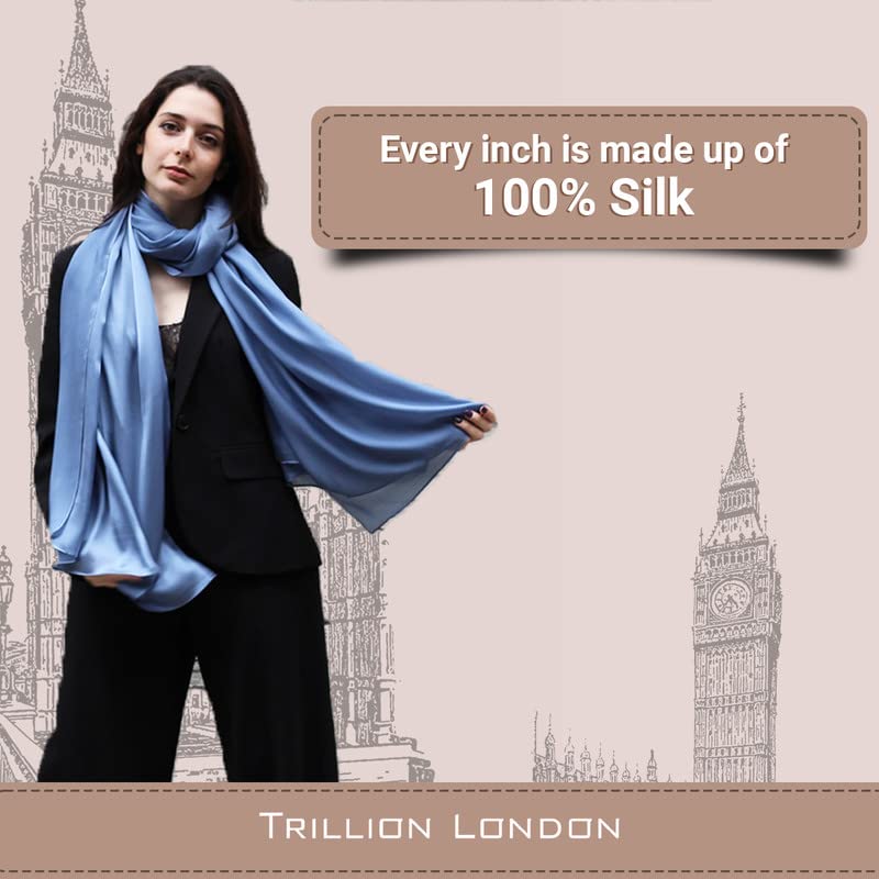 Trillion London Silk Scarf | Blue Lightweight Neck Scarf for Women | Shawl Wraps for Ladies | Suitable for Travelling & Gifting | Smooth Soft Finish | Size - 185cm * 85cm3