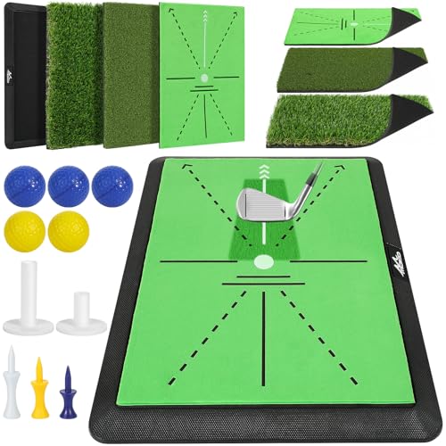 MoKo Golf-Schlagmatte 3-in-1 Golfmatte mit Schwungbahn-Feedback inklusive Fairway- Rough- und Putting-Pad Trainingsflächen auf Rutschfester Gummibasis Geschenke für Golfer für Männer und Frauen